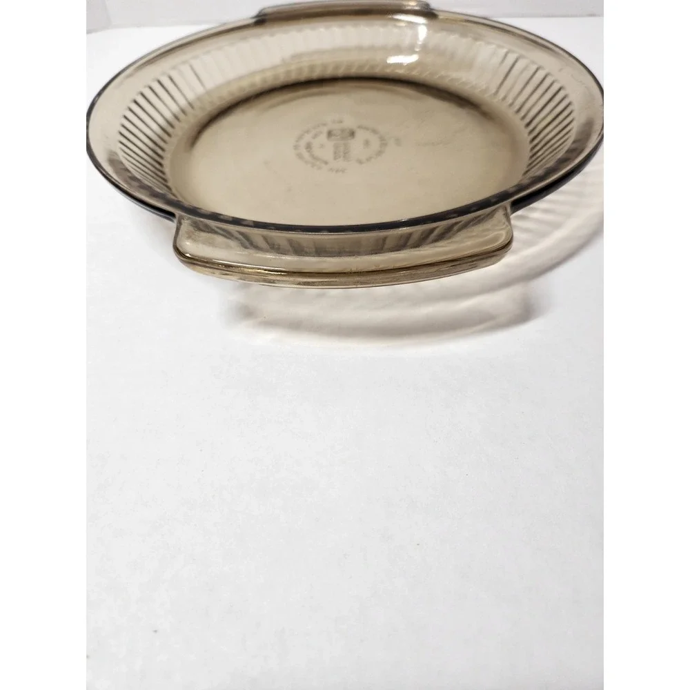 Anchor Hocking 9 inch Pie Plate Dish #1460 Amber Brown Glass Ribbed USA Made‎